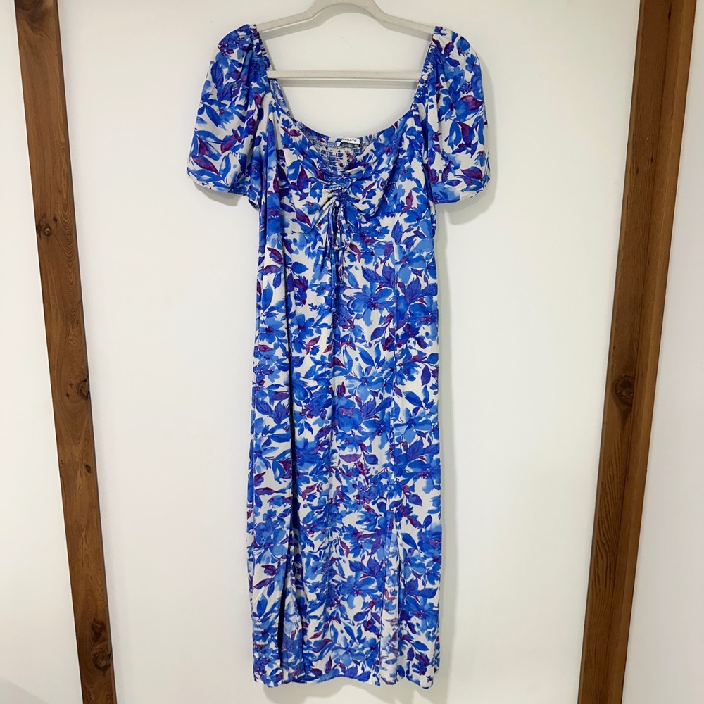 Staccato Women Maxi Dress Rayon Smocked Floral Boho Summer L Blue Purple